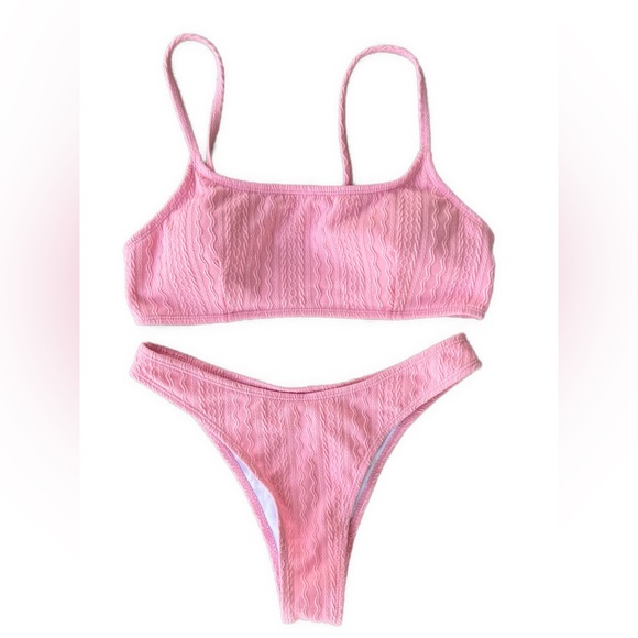 👙2 Swim Mod hot pink floral and baby pink ribbed bikini NWOT size small women 👙 - Picture 6 of 11